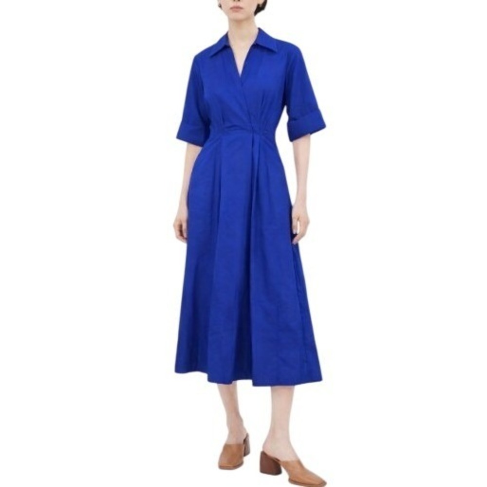 Odeeh Cobalt Blue Cotton Fit Flare Midi Dress Short Sleeve Size 32 / XS